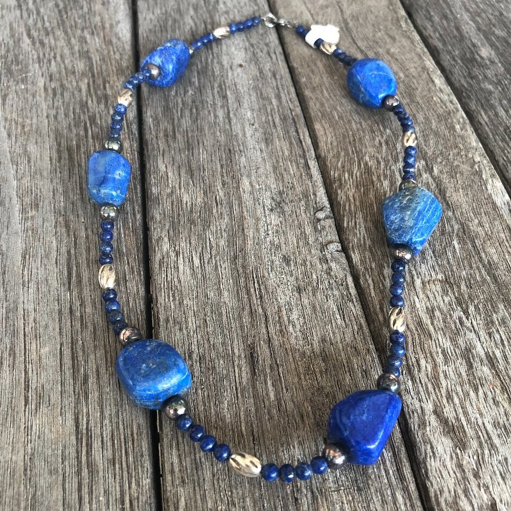 Natural Blue Lapis Lazuli Gem Stone Necklace